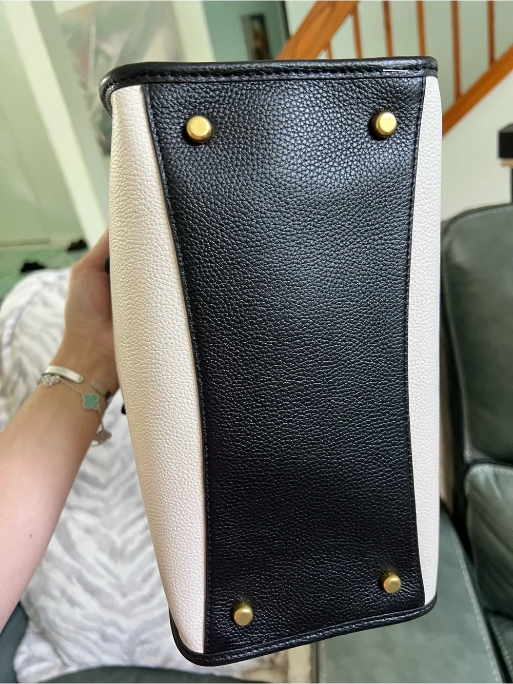 COACH Tri-Color Leather Tote in White, Tan & Black